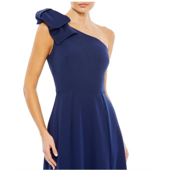 NWOT IEENA for Mac Duggal BOW ONE SHOULDER NAVY BLUE A-LINE FORMAL GOWN SZ 16 - Picture 4 of 12